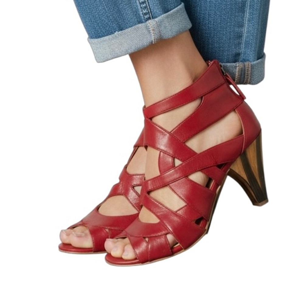 Nine West Red Leather Open Toe Sandal Shooties Size 5.5